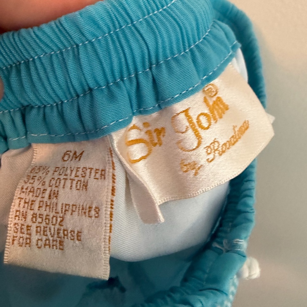 Sir John Blue Gingham Smocked Turtle Swim Trunks - Picture 3 of 3